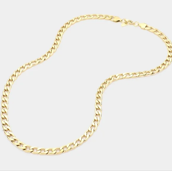 Simple Gold Metal Curb Link Necklace Chain 20 Inch Mens Woman Unisex Jewelry - Picture 7 of 8